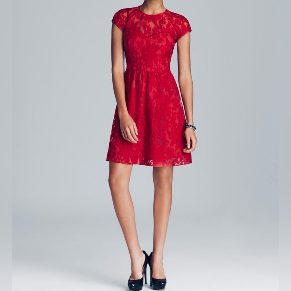 Dolce Vita Red‎ Windsor Organza Lace Dress Women Size Small